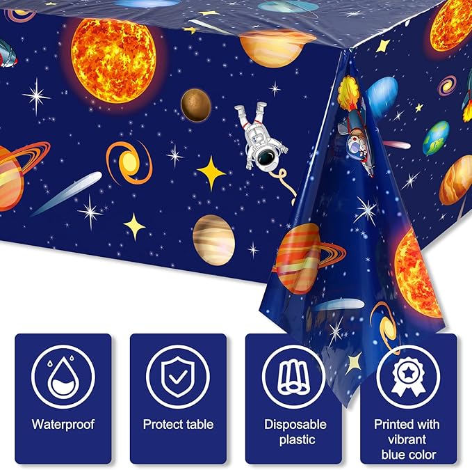 Sumind 6 Pieces Space Tablecloth Decorations Plastic Outer Solar System Table Cover Planet Design for Kids Space Theme Birthday Party Decorations and Supplies for Birthday Home, 54 x 108 Inch