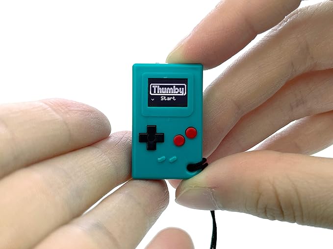 TinyCircuits | Thumby Programmable Game Console Keychain – Retro Gaming Fun Mini-Console, STEM Learning, USB Rechargeable, 5 Preloaded Games (Teal)