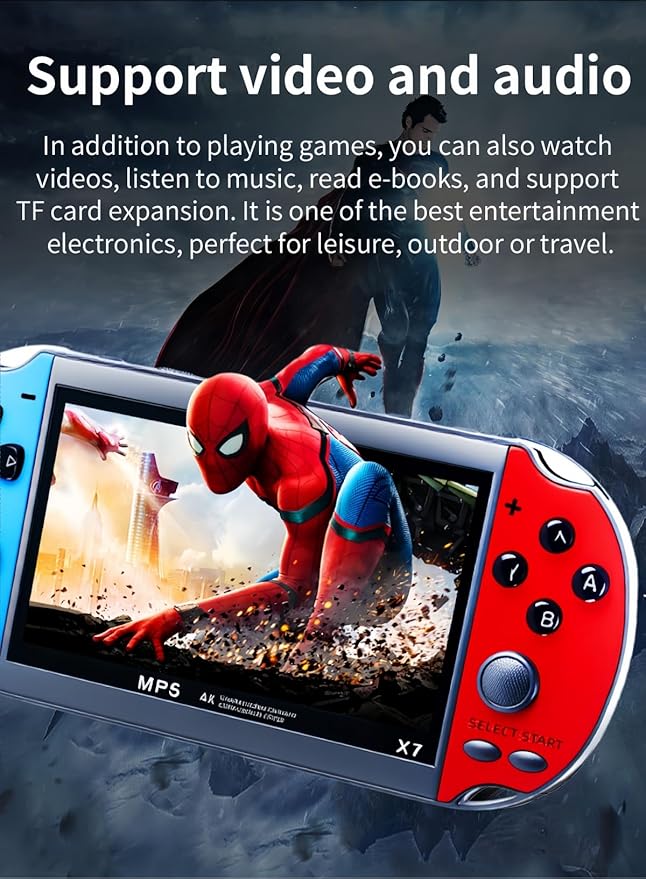 JXD Colorful Retro Video Game Console 4.3 inch Sreen 8GB Built-in 4000 Games Handheld ArcadeGame Console mini Portable Game Device Multiple Simulator MP3 MP4 E-Book Nostalgic Children's Gift(Bluered)