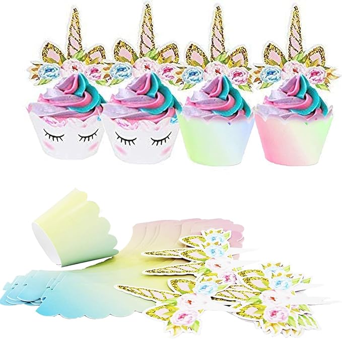 80 Pieces Unicorn Cupcake Toppers and Wrappers Decorations Unicorn Cup Cake Liners Rainbow Birthday Party Supplies Used for decorating desserts at birthday parties