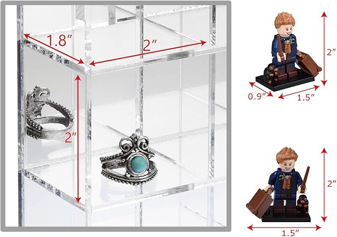 Ikee Design Mountable 25 Compartments Premium Acrylic Display Case Cabinet Stand with Mirrored Back, Clear Rock Display Shelves for Collectibles, Stones and Figures, 10.7 W x 2 D x 10.5 H in