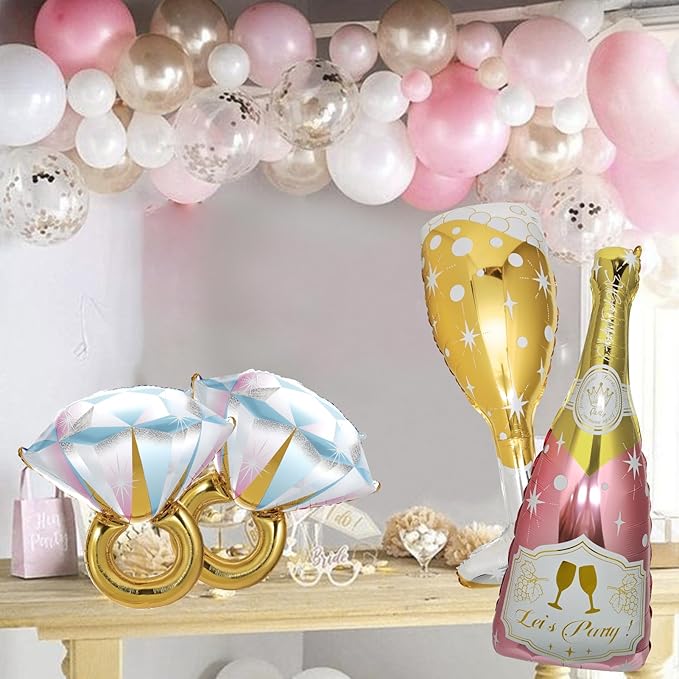 4 Pcs Diamond Ring Balloon, Huge Glitter Aluminum Foil Ring Balloons for Bridal Shower, Wedding, Anniversary, Bachelorette, Engagement Party Decorations Supplies