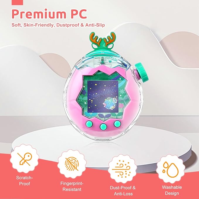 Case for Tamagotchi Paradise – PC Protective Hard Shell with Cute Cartoon Cover & Detachable Christmas Lanyard,Durable Protective Housing for Tamagotchi Paradise Virtual Pet Machine[Antlers]