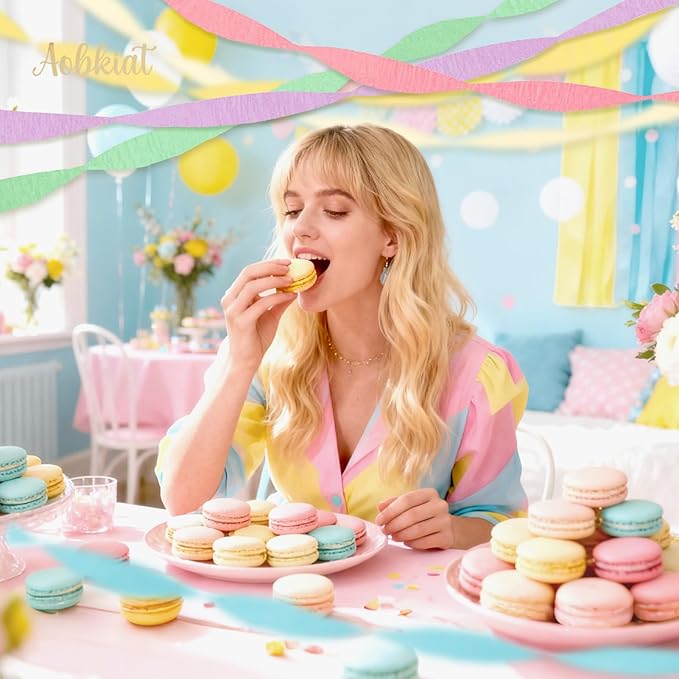 AOBKIAT Crepe Paper Streamers Party Decorations,6 Rolls Pastel Streamers for Candyland Party Theme Birthday Wedding Bridal Baby Shower Decorations,1.8 Inch x 82 Ft/Roll