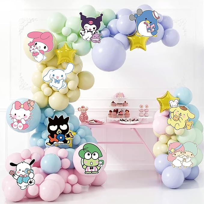 Kawaii Birthday Party Supplies - 10 Pcs Theme Cartoon Porch Sign - Room Door Decoration Porch Hanging Banner Wall Decorations for Indoor Outdoor Decoration