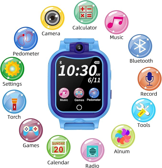 Kids Smart Watch Boys 3-10 Year,Touchscreen Children Digital Watch with Camera Mp3 Pedometer Games Boys Watches Toys Christmas Birthday Gifts- Blue
