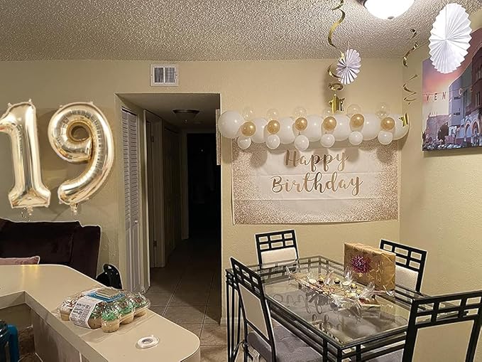 40 Inch Light Gold 19 Number Balloons White Gold Giant 19 Foil Mylar Helium Large Digital Balloon Champagne Gold Birthday Numbers Jumbo Balloons 19th or 91st Anniversary Party Decorations Supplies
