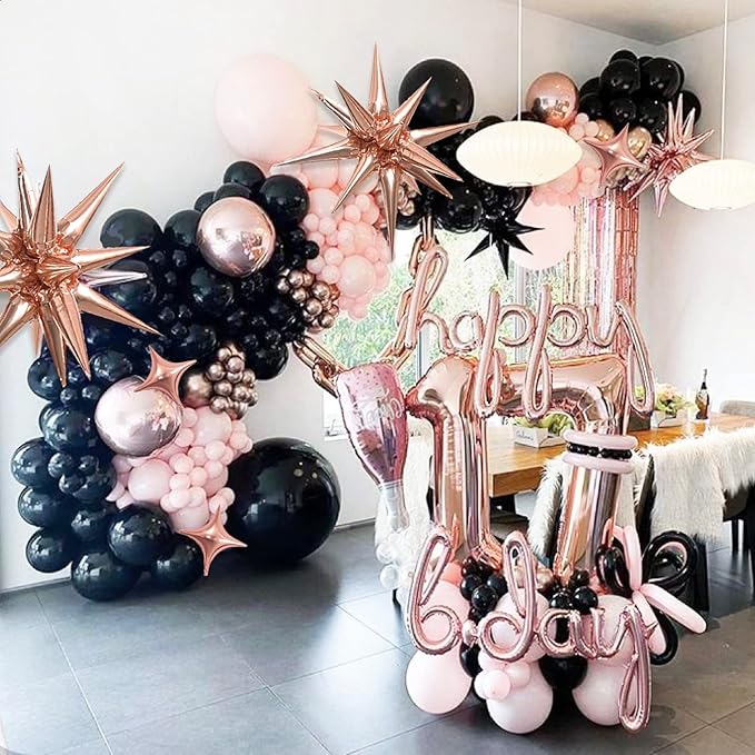 Rose Gold Star Foil 6pk Starburst & Spike Balloons for Weddings & Parties