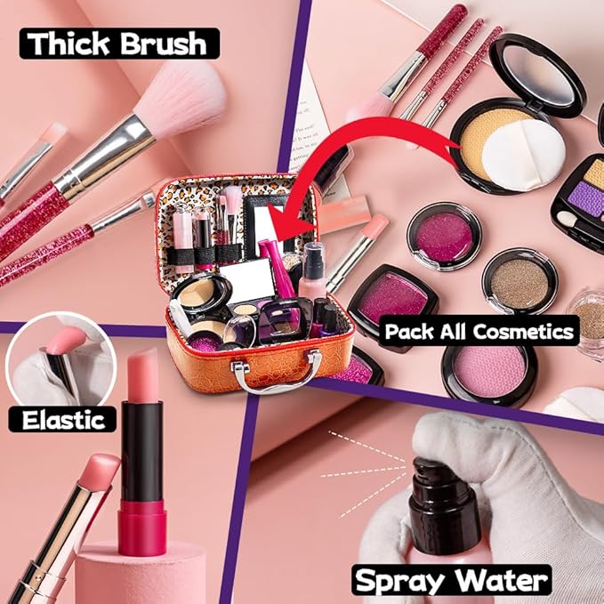 Kids Makeup Kit for Girls - Pretend Play Makeup Set with Bag, Makeup Set Toy for Little Girls,Beautiful Christmas Birthday Gift for Kids Age 3+ (No Real Makeup)