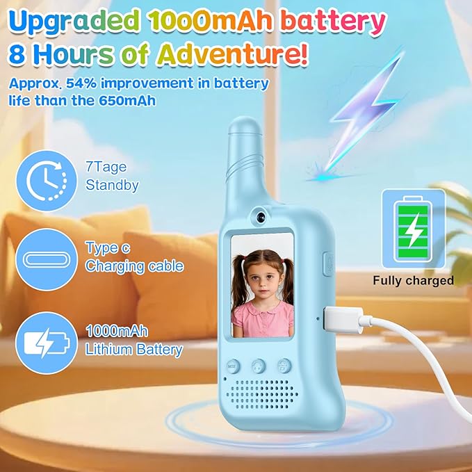 Video Walkie Talkies for Kids – Rechargeable Kids Walkie Talkies 2 Pack with Voice Changer & Cartoon Avatar, 1000 ft Range, Fun Toys for Outdoor Camping, Hiking, Birthday Gift for Boys Girls Ages 3-12
