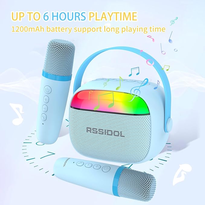Karaoke Machine for Kids with 2 Wireless Microphones Portable Mini RGB Bluetooth Speaker Birthday Gift Toys for 3 4 5 6 7 8+ Year Old Boys