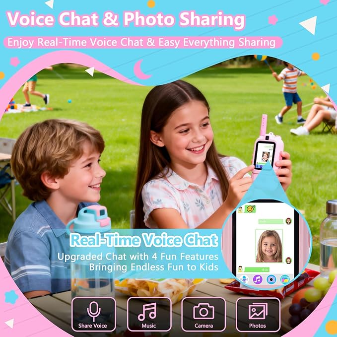 Video Walkie Talkies for Kids 2 Pack, 2.0" IPS Dual Camera with Photo Share & Voice Chat, Rechargeable Long Range with Lanyard for Indoor/Camping/Hiking, Birthday Gift Boys Girls Age 3+ (Blue/Pink)
