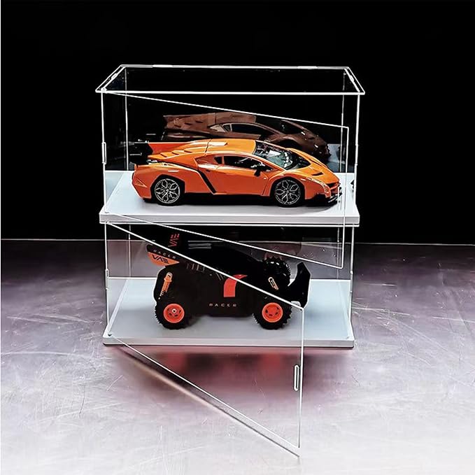 Openable Clear Acrylic Display Case-Assemble Countertop Box with White Base for Display-Clear Display Box,Dustproof Protection Showcase for Figures Toys Collectibles (10x8x8inch/25x20x20cm)