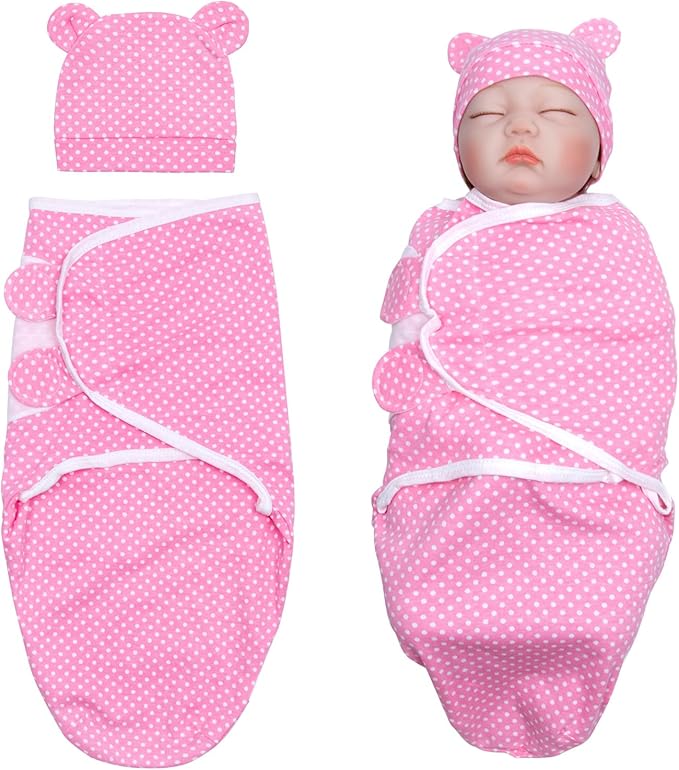 Reborn Baby Doll Clothes Accessories for18-20 Inch Baby Doll Girl Pink Polka-Dot Swaddling Blanket