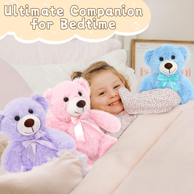 MorisMos 3Pcs Teddy Bears Bulk Baby Shower, 14inch Cute Teddy Bear Stuffed Animals Plush, Small Stuffed Bears on Centerpiece Baby Shower, Pink, Purple, White