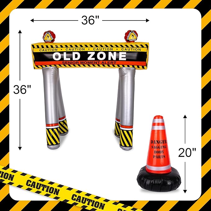 ArtCreativity Old Zone Inflatable Barricade + Cone for Over The Hill Party Decorations, 40th, 50th, 60th Birthday Decorations, 100 Days of School Costume Accessories