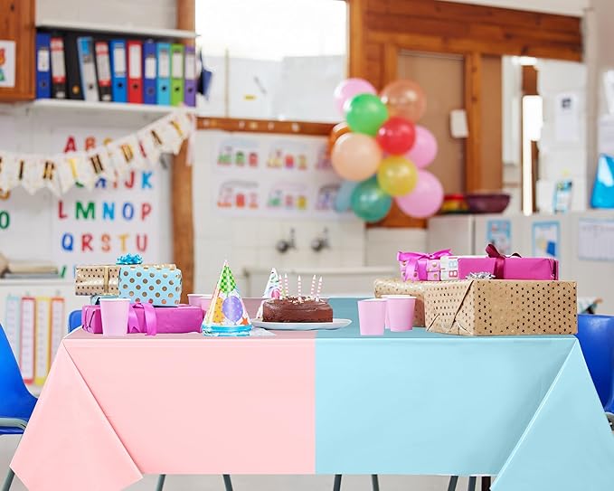 Peryiter 6 Pcs Plastic Tablecloths Party Supplies Disposable Tablecloth Waterproof for Boy or Girl Baby Shower Birthday Party Decorations, 54 x 108 Inches (Gender Reveal)