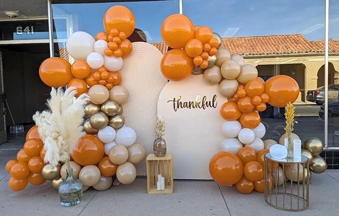 Paready Burnt Orange Balloons Set, 50Pcs Orange and Apricot Balloons, 12 Inch Metallic Confetti Gold Sand White Apricot Balloon for Baby Shower Thanksgiving Tropical Fall Party Supplies