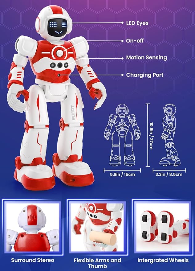 Robot Toys for Kids,Programmable Remote Control Smart Walking Dancing Robot Toy with Gesture & Sensing for Age 4 5 6 7 8 9 10 Year Old Boys Girls for Birthday Present,Red