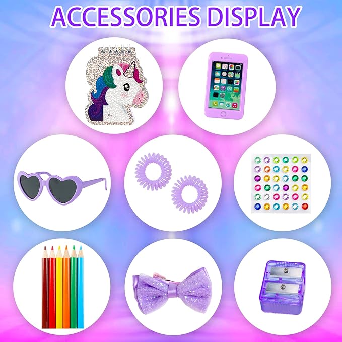 18 Inch Girl Doll Clothes and Accessories School Supplies Playset with Clothes Set, School Bags, Sunglasses, Pencils, Pencil Sharpener, Notebooks, Phone, Hair Clip, Stickers （No Dolls）