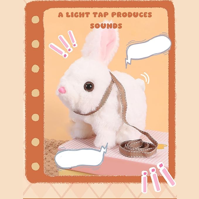 Electric Bunny Toy, Interactive Plush Bunny Toy with Cage, Walking Hopping & Nose Twitching Electronic Pet for Kids