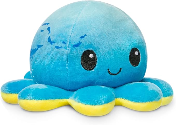 TeeTurtle Reversible Octopus Plushie 4 Inch Sunset + Ocean Two-Sided Flip Plush Toy with Embroidered Details Cute Mini Collectible Plush for Kids, Teens, and Adults