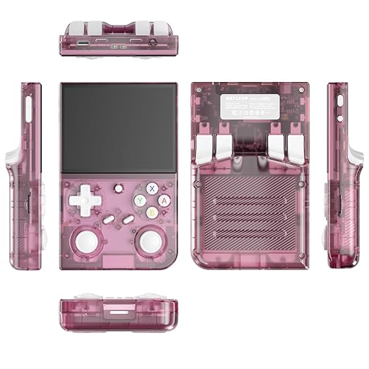 G350 Retro Handheld Game Console , G350 Retro Gaming Console 3.5'' IPS Screen Linux System Built-in 64G TF Card 20+Emulators Pre-Installed 4371 Games Retro Game Console with 3200mAh Battery Pink