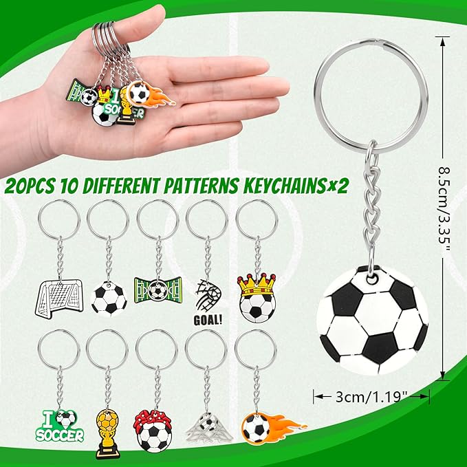 110 Pcs Soccer Party Favors Drawstring Bags with Keychains Silicone Bracelets Stickers Soccer Goodie Bags Gift Bags for Sports Birthday Party Supplies Soccer Themed