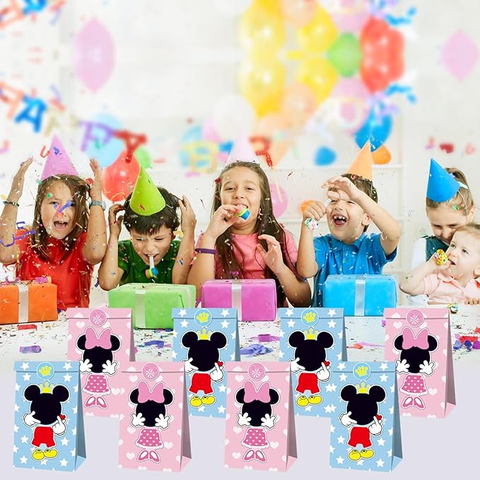 OU RUI 12Pcs Mouse Party Bags With Stickers Paper Supplies Favors Cookie Chocolate Candy Snack Bags Mouse Birthday Party Gift Bag