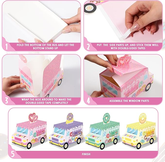 Seajan 24 Pcs Donut Party Favor Boxes - Sweet One Two Truck Treat Goodie Candy Gift Bags for Doughnut Grow Up Theme 1st 2nd Birthday Baby Shower Table Decorations Supplies for Guests