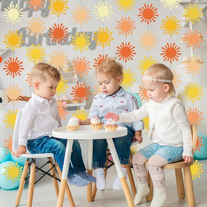Duraaamo 8 Packs Sun Banner Boho Decoration Boho Paper Garland Baby Shower First Trip Hanging Sun Cutout for Retro Theme Birthday Baby Shower Party Supplies Decoration