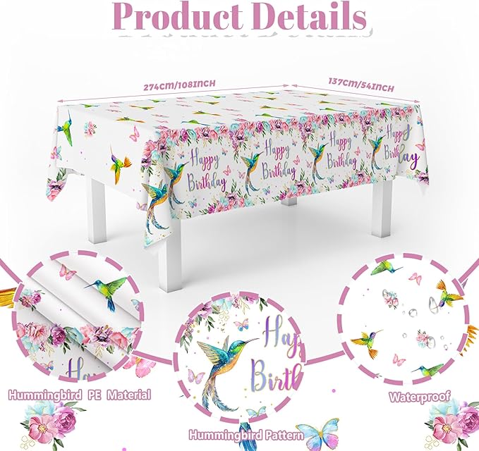 MEHOFOND Hummingbird Birthday Party Decorations, Bird Party Supplies, Spring Floral Watercolor Disposable Tableware Set 193Pcs Plates Napkins Plastic Tablecloth for Birthday Party