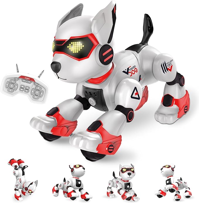 Realistic Robot Toy Puppy, Intelligent Programming Robot Dog, Remote Control and Interactive Gesture Function, Imitate Animal Music and Dance,Nice Gift for Boy or Girl 3-5 5-8 Ages
