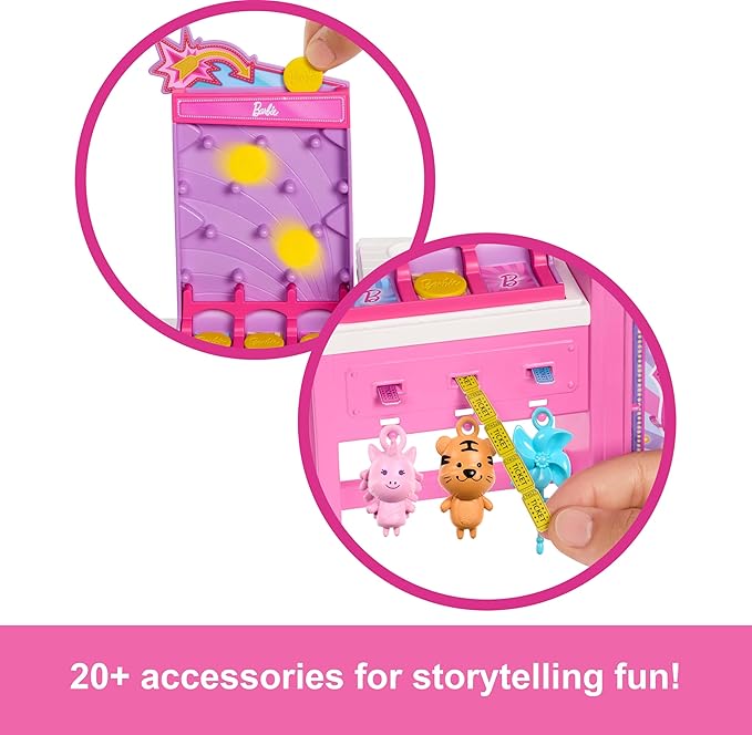 Barbie Mysteries: Beach Detectives Malibu Doll & Cotton Candy Game Booth Playset with 20 Accessories Including Prizes
