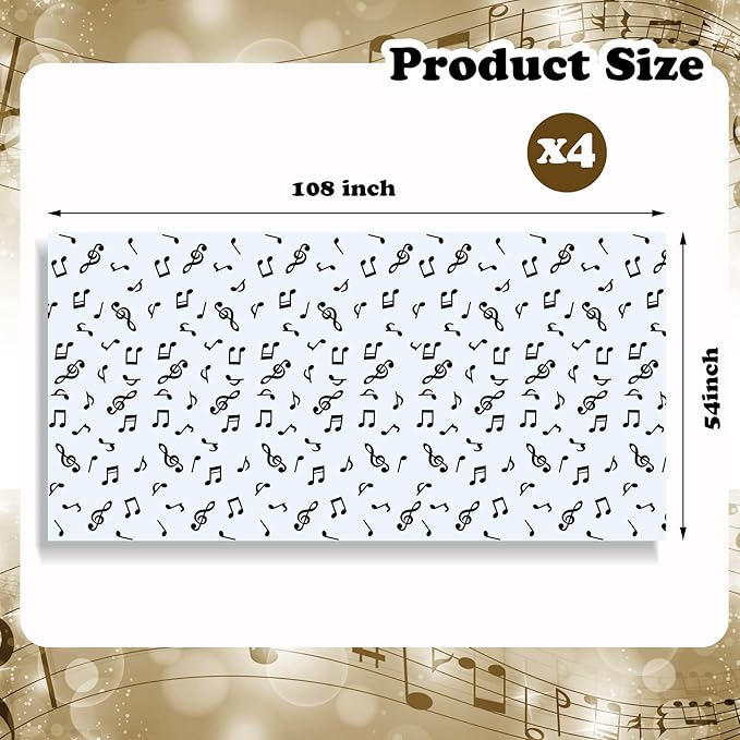 108 x 54 Inch Musical Notes Tablecover Musical Plastic Tablecloth Disposable Table Cover Notes Theme Birthday Party Decoration Supplies(4 Pieces)