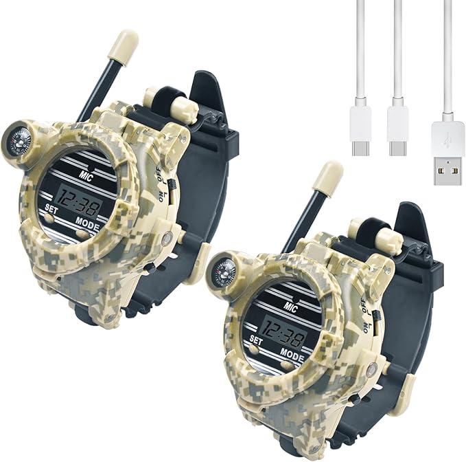 Walkie Talkies for Kids, Children Walkie Talkie Rechargeable Watch Two-Way Long Range with Flashlight, Camping Hiking Cycling Outdoor Toys, Gifts for Girls and Boys, 2 Pack