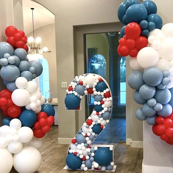 Red Blue White Balloons, 12Inch 60Pcs Retro Navy Blue Matte Red and White Balloon, Royal Blue and Scarlet Latex Balloons for Boys Men Birthday Hero Theme Baseball Party Labor Independence Day Decor