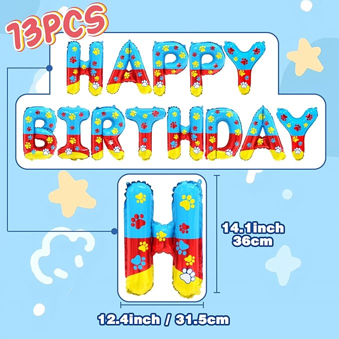 Happy Birthday Banner Balloons Letter Signs Party Decorations for Boys Girls, Paw Print Design