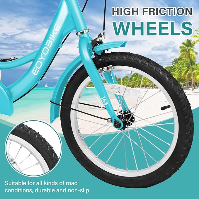 MOPHOTO 16 Inch Small Tricycle for Beginner Riders, Low Step-Through 3 Wheel Bike, Single Speed Trike with Hand Brakes, Adjustable Seat and Rear Basket, Fits Heights 3'9" to 4'9"