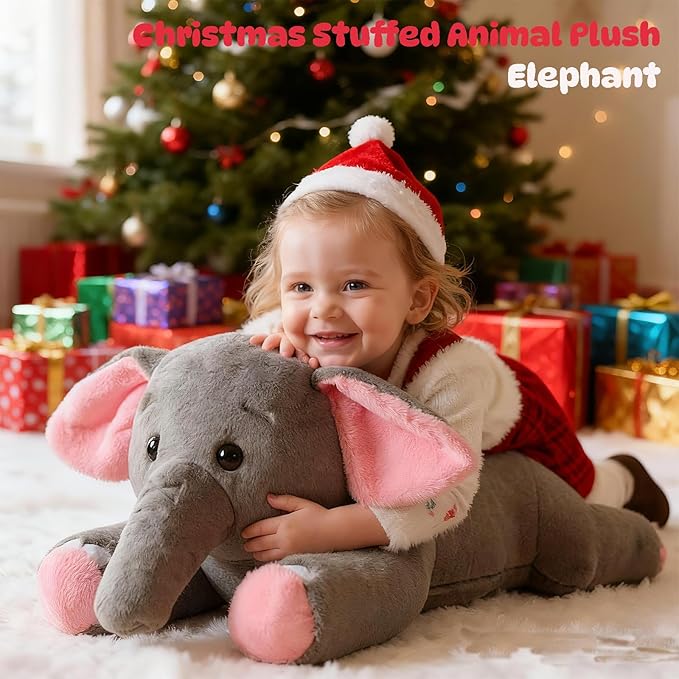 32" Big Elephant Stuffed Animal, Giant Grey Elephant Plush Toy Huge Size Fluffy Plushy Fat Plushie Gift for Kids