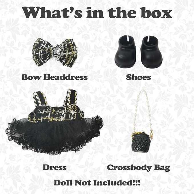 Clothes Compatible with LABUBU Doll – 4PCS Gothic Lace Set, 17cm Doll Clothes Designer Outfit for Starry Punk Theme, Chic Stylish Accessories for Labubu, No Doll (Dark Star Muse)