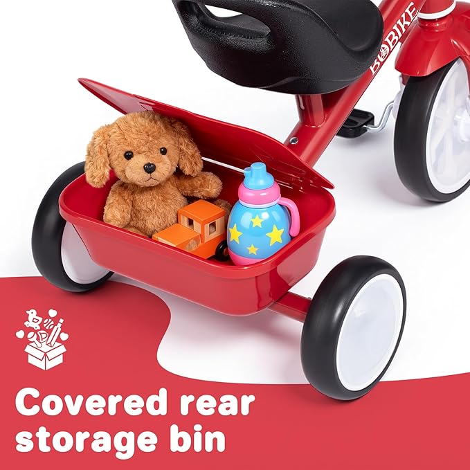 Bobike Toddler Tricycle for Ages 2-5 Years, Tricycle with 2 LED Light Wheels, Toddler Bike with 3-Position Seat and Rear Basket, Kids Bike Gift for Boys & Girl (Red)