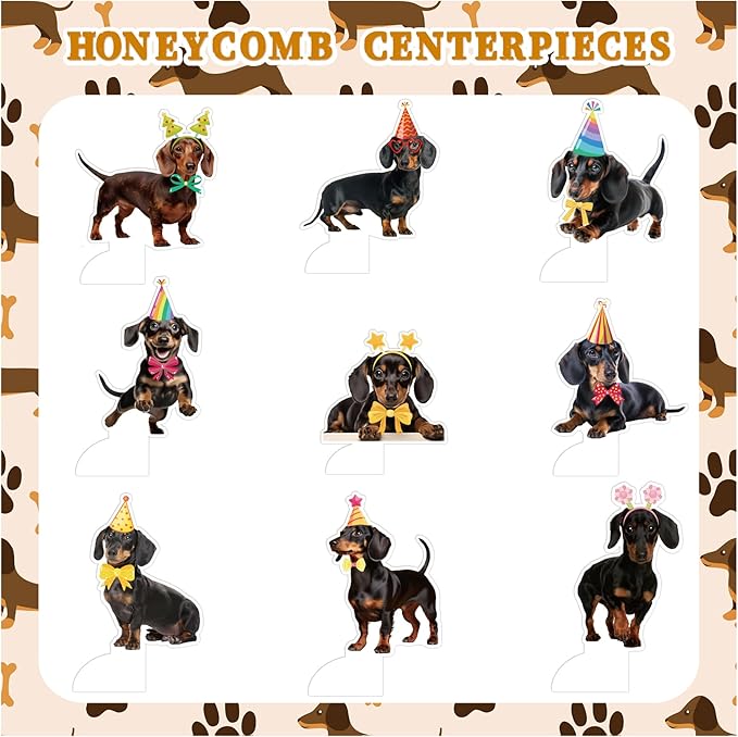 9 PCS Dachshund Honeycomb Centerpieces Table Decorations Dachshund Table Centerpieces for Dachshund Dog Party Supplies Birthday Party Decorations