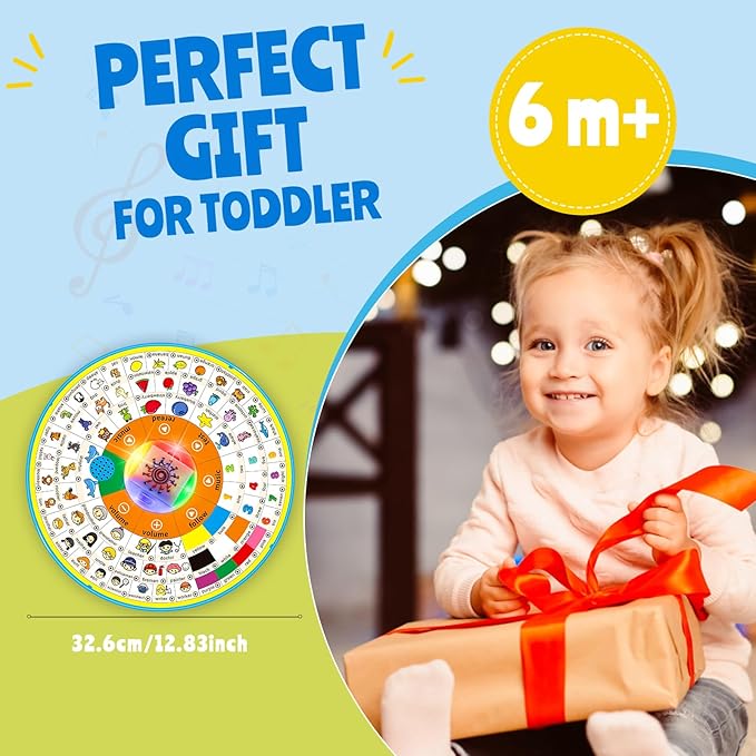 Age 1 2 3 Toddler Learning Words Pronunciation Machine,12 Month+ Kids Early Education Toys,Children Electronic Interactive Point Reader,with Music & RGB Lights,12.83inch Diameter Rotating Wheel