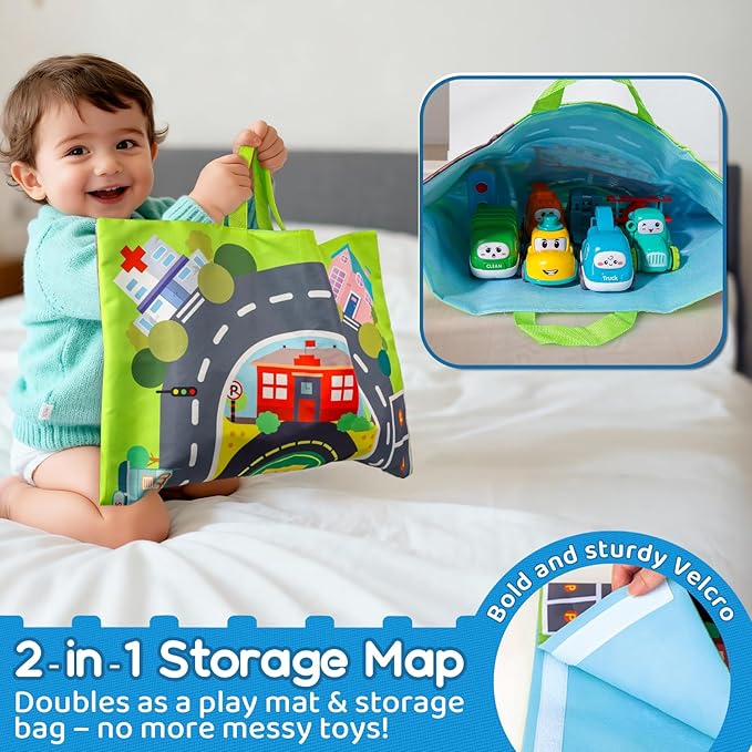 ALASOU 8 PCS Baby Cranes Car Toys for 1 Year Old Boy with Playmat/Storage Bag|1st Birthday Gift Easter Basket Stuffers for Toddler Toys 1-2|Baby Toys 1 Year Old Boy Gifts for Infant 12 18 Months