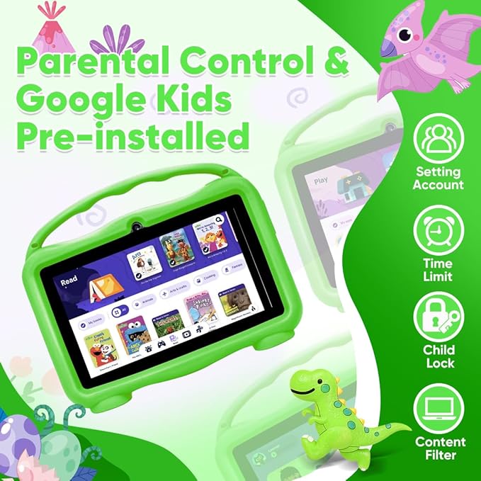 Kids Tablet, 7 inch Tablet for Kids, Educational Learning Toddler Tablet Android 15, 8(3+5) GB RAM+32GB ROM Storage, WiFi,for Baby Girl boy 3-10(Green)