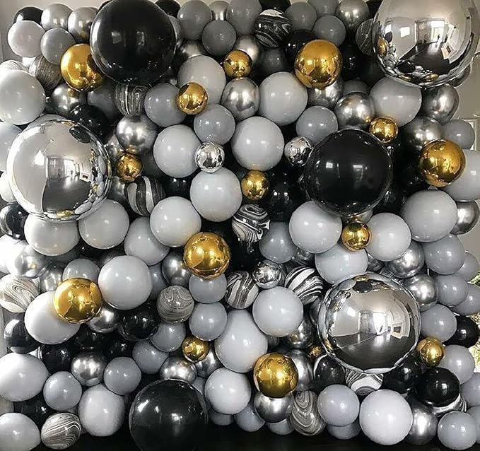 KALOR 10 Pcs 22 Inch Black Mylar Balloons, Large 4D Giant Round Foil Balloon Big Mirror Metallic Balloons for Birthday Party Baby Shower Gender Reveal Supplies