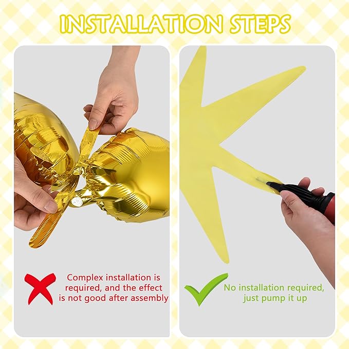 TONIFUL 4 Pcs 22inch 4D Light Yellow Explosion Star Mylar Balloons for Party Backdrop Christmas,New Year Birthday, Wedding Baby Shower Anniversary Photo Booth Supplies