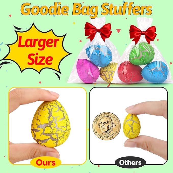 30PCS Large Hatching Dinosaur Eggs for Dinosaur Birthday Party Favors for Kids 3-5 4-8 Goodie Bag Easter Egg Stuffers Classroom Prizes Bulk Treat Stuff Novelty Grow in Water Dino Eggs with Toys Inside