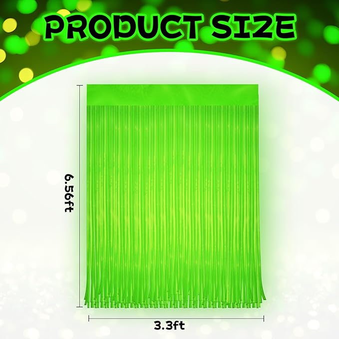 4 Pack Glow in The Dark Curtains Party Supplies 6.6 x 3.3 Ft Glow Tinsel Foil Fringe Curtains Photo Booth Prop Backdrop Streamer for Birthday Holiday Neon Party Decorations